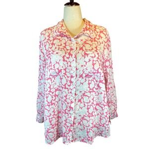 Charter Club Womens Linen Shirt Pink White Floral Classic Size 2X